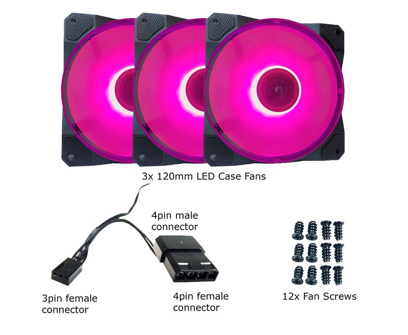 APEVIA CO312L-PK Cosmos 120mm Pink LED Ultra Silent Case Fan w/ 16 LEDs & Anti-Vibration Rubber Pads (3 Pk) - Image 5